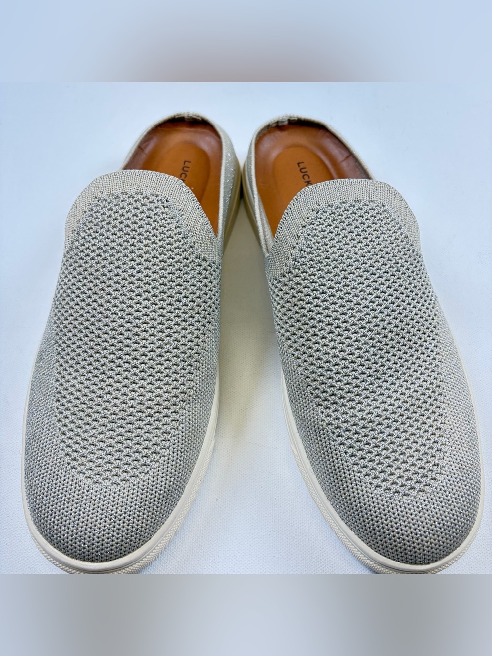 LICKY BRAND LAELI KNIT MULE SNEAKERS BEIGE METALLIC SLIP ON SIZE 7.5
